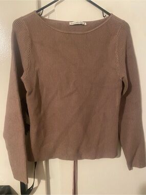 Abercrombie & Fitch Ribbed Long Sleeve Top - Taupe Brown